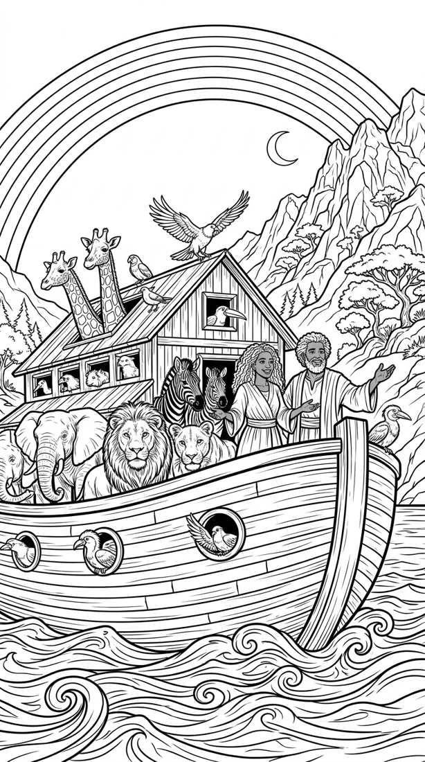 Noah's Ark line art, ready to color
