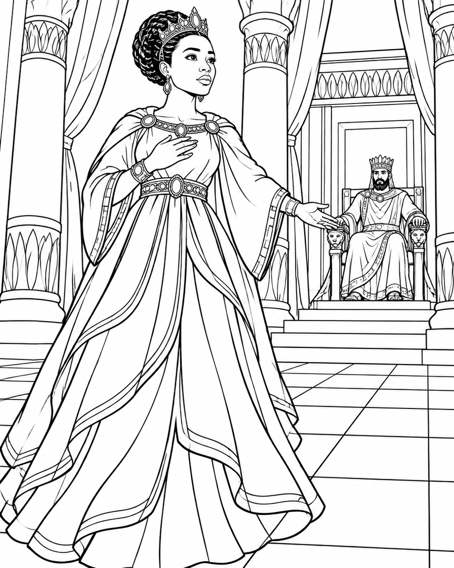 Queen Esther line art, ready to color
